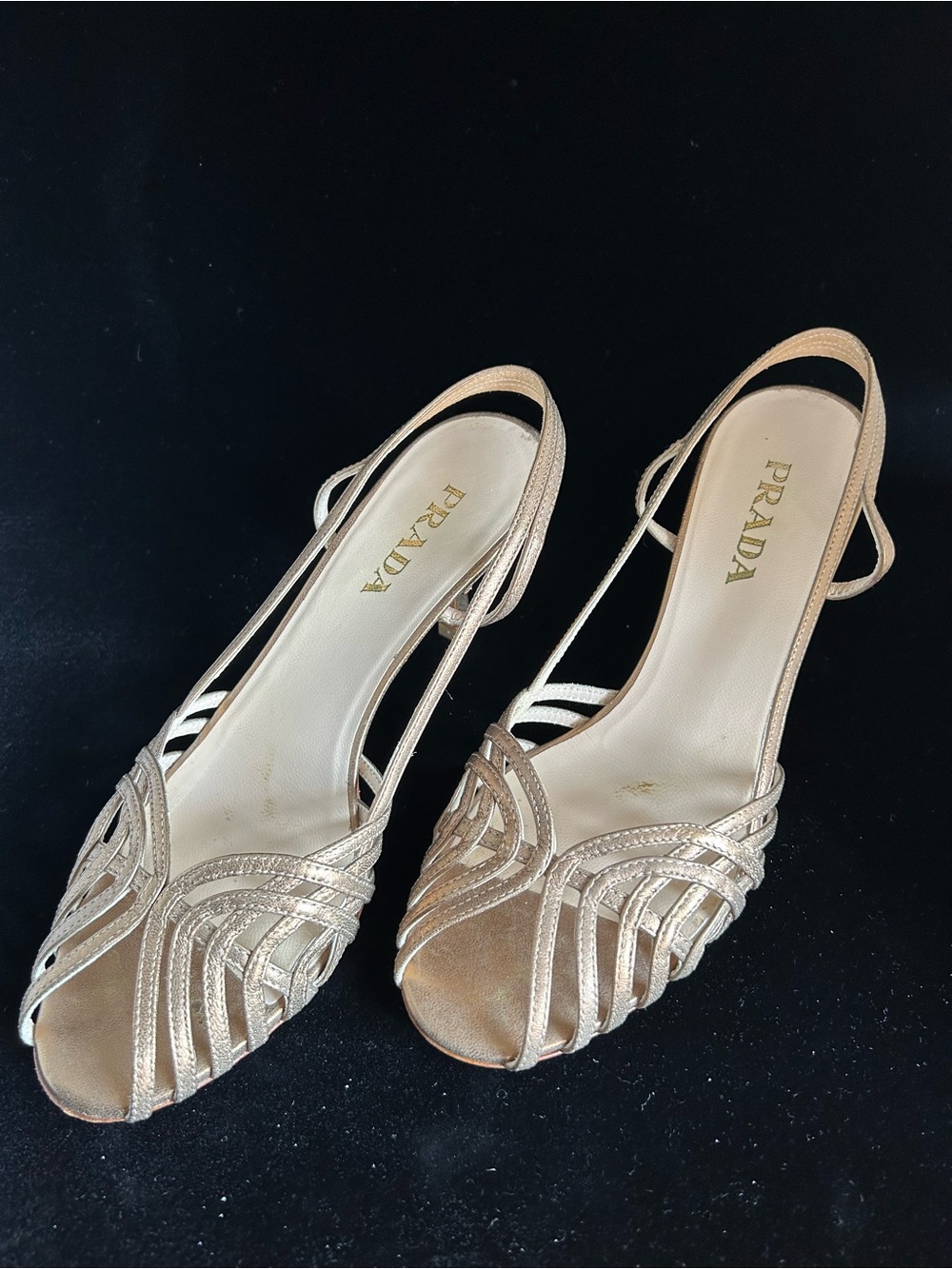 Prada Metallic Gold Strappy Slingback Heels